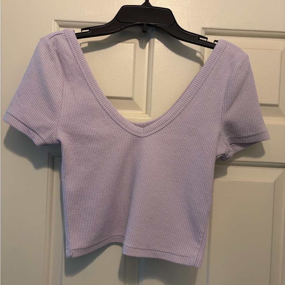 PacSun Lavender Ribbed V-Neck Crop Top